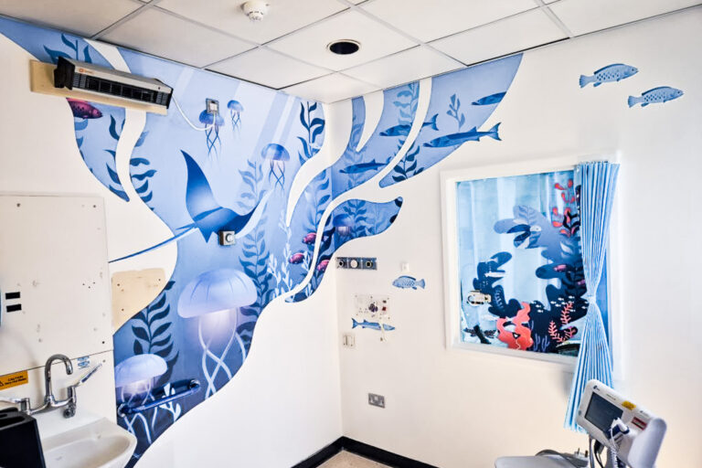 The newly decorated ocean themed isolation room at Kingston Hospital