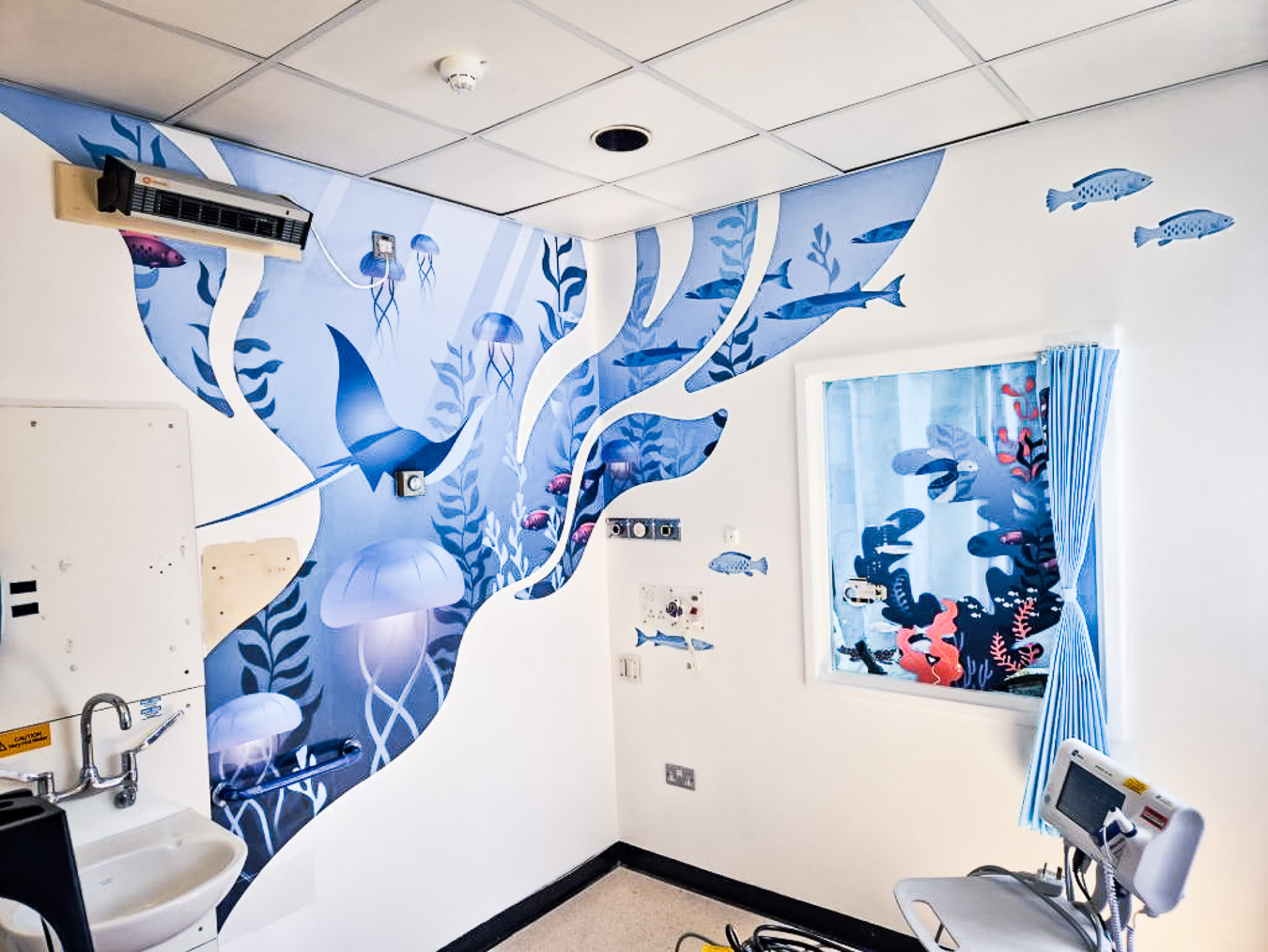 The newly decorated ocean themed isolation room at Kingston Hospital