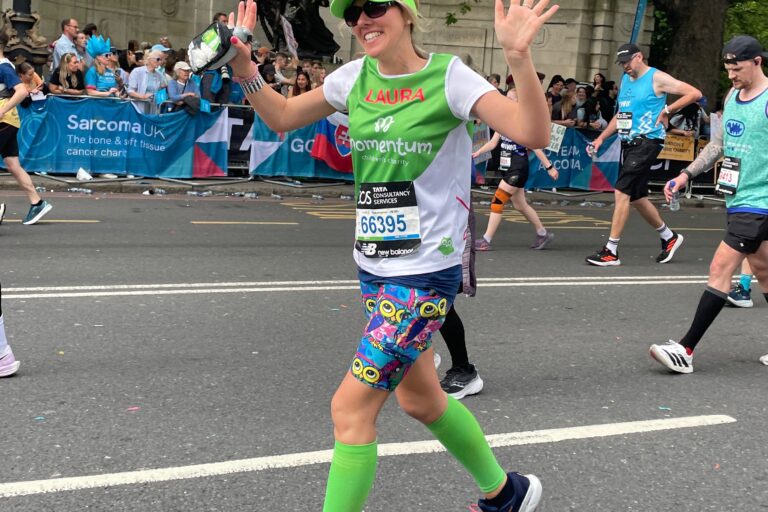 Runner taking part in the London Marathon fundraising for Momentum Children's Charity