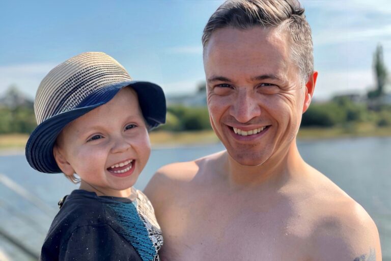 Father and son share a happy moment