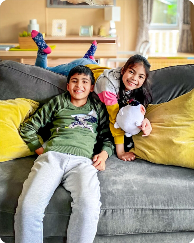 Siblings at a respite cabin