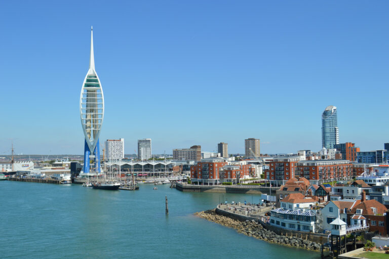 Portsmouth Harbour and the Spinnaker Tower skyline, showing the coastal setting of the Great South Challenge fundraising event.