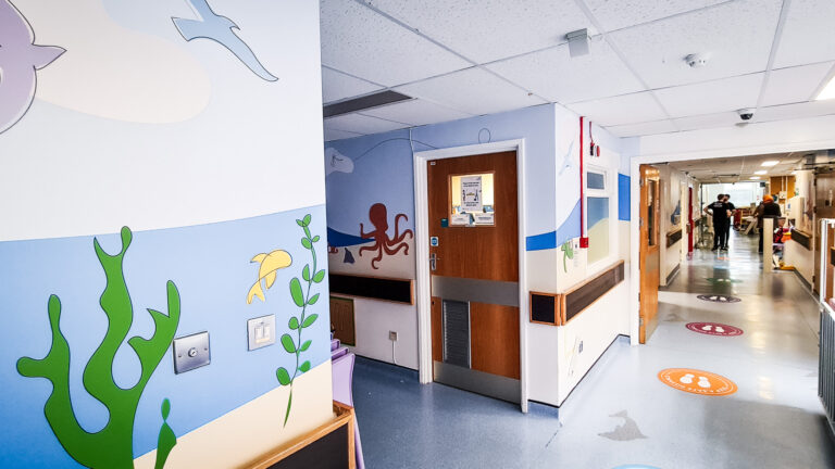 A corridor at Royal Surrey Hospital, one of Momentum Children's Charity's partner hospitals.